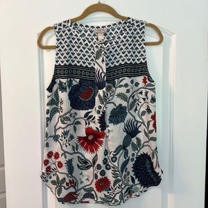 Loft sleeveless blouse with blue/red floral pattern Small
